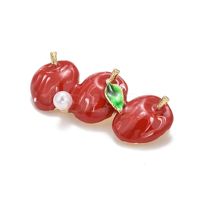 Christmas Apple Enamel Pin with Resin Pearl JEWB-A004-30G-1