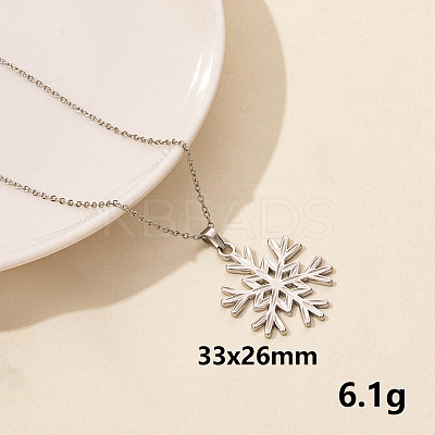 201 Stainless Steel Snowflake Pendant Necklaces for Women FS-WG3C313-09-1