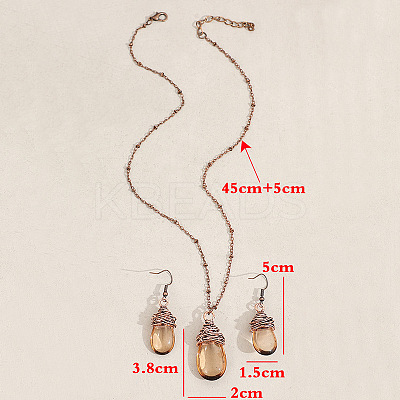 Teardrop Alloy Glass Pendant Necklaces & Dangle Earrings Sets FS-WGA3296-01-1