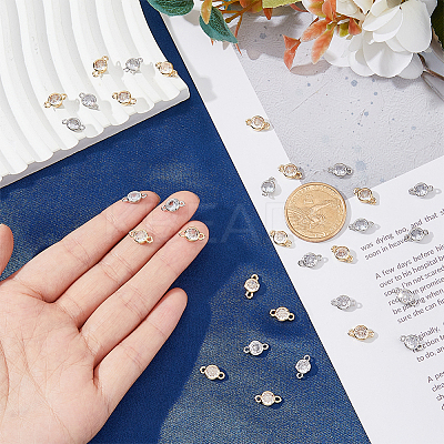 32Pcs 2 Colors Eco-Friendly Rack Plating Brass Pave Clear Cubic Zirconia Connector Charms KK-FH0007-31-1