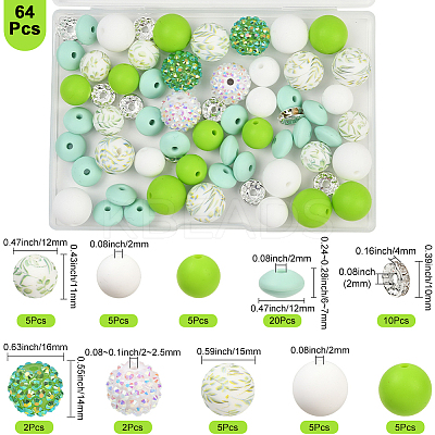 64Pcs Round & Rondelle Food Grade Eco-Friendly Silicone Beads SIL-SP0001-19B-1