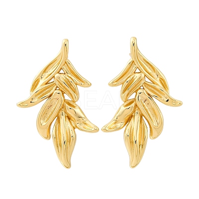 Leaf Brass Stud Earrings EJEW-R025-20G-1