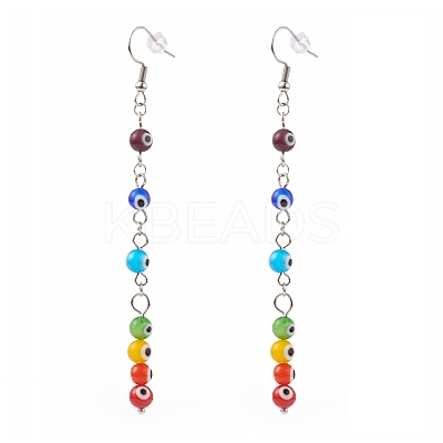 Rainbow Round Evil Eye Lampwork Dangle Earrings EJEW-JE04469-1