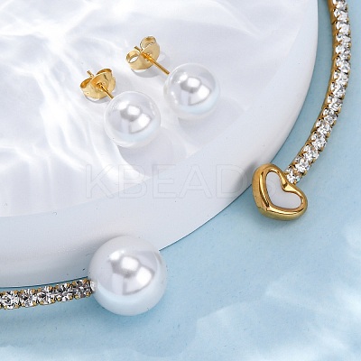 Round Plastic Imitation Pearl Stud Earrings & Rhinestone Cuff Choker Necklaces Sets SJEW-U003-11G-1