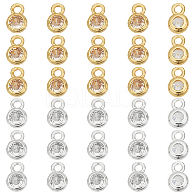 60Pcs 2 Colors Brass Pave Clear Cubic Zirconia Charms KK-WR0001-53-1