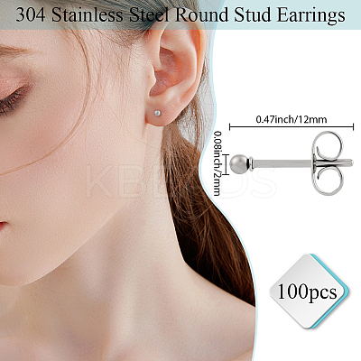 100Pcs 304 Stainless Steel Round Stud Earrings EJEW-BBC0002-05A-P-1