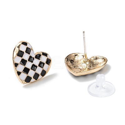 Black and White Checkerboard Heart Stud Earrings EJEW-Z013-01LG-1