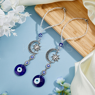 2Pcs Blue Evil Eye Car Hanging Ornament HJEW-DC0001-12-1