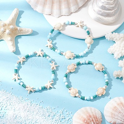 3Pcs Dyed Synthetic Turquoise & Natural Howlite Beads Bracelets for Women BJEW-JB11794-1