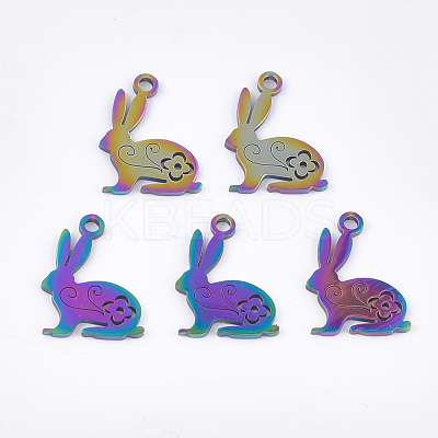 Ion Plating(IP) 201 Stainless Steel Bunny Pendants STAS-Q201-JN214-1