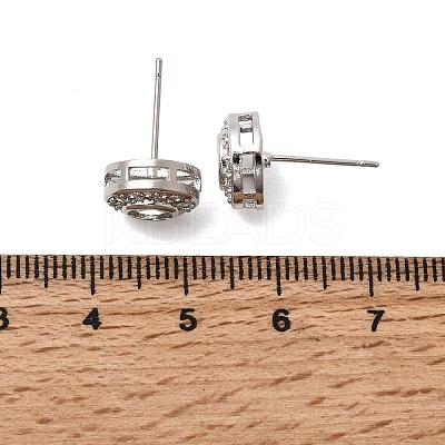 Flat Round Brass Micro Pave Clear Cubic Zirconia Stud Earrings EJEW-H180-13P-1