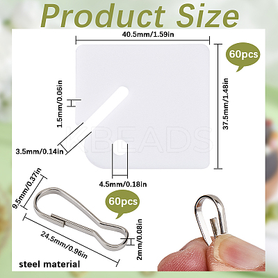 1 Set Plastic Blank Key Tags with Steel Keychain Clasps AJEW-SP0001-44-1