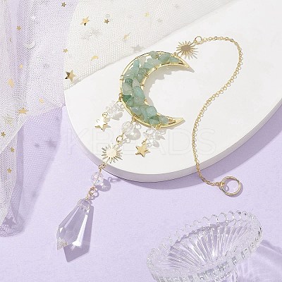 Alloy Cable Chains Moon Pendant Decorations HJEW-JM01841-03-1