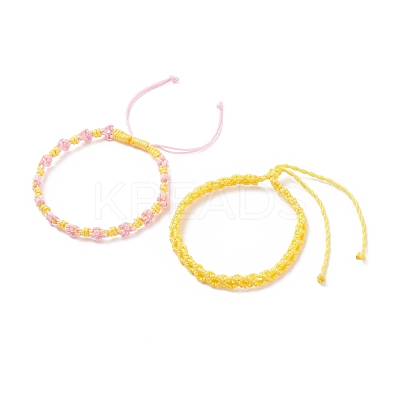 2Pcs 2 Colors Peach Blossom Braided Cord Bracelet BJEW-JB07610-01-1
