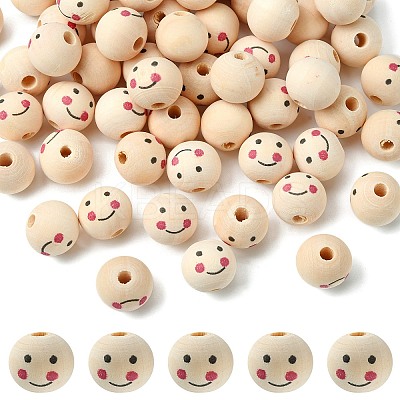 Printed Natural Wood European Beads LS-WOOD-T019-13B-01-1