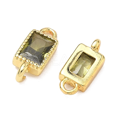 Brass Pave Cubic Zirconia Rectangle Connector Charms KK-P348-10G-02-1
