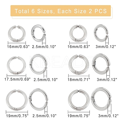 12Pcs 6 Size 304 Stainless Steel Cuff Earrings EJEW-UN0001-82-1