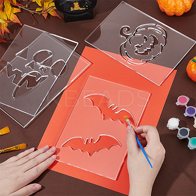 4Pcs Halloween Theme Acrylic Quilting Templates DIY-BC0015-86B-1