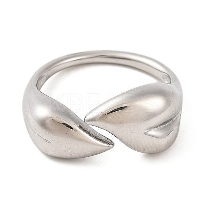 Non-Tarnish 304 Stainless Steel Leaf Open Cuff Rings for Women RJEW-G319-02P-1