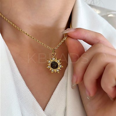304 Stainless Steel Crystal Rhinestone Pave Natural Tiger Eye Pendant Necklaces FS-WG29919-02-1