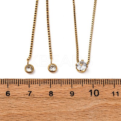 304 Stainless Steel Crystal Rhinestone Flat Round Box Chain Double Layer Slider Lariat Necklaces NJEW-K291-01G-1
