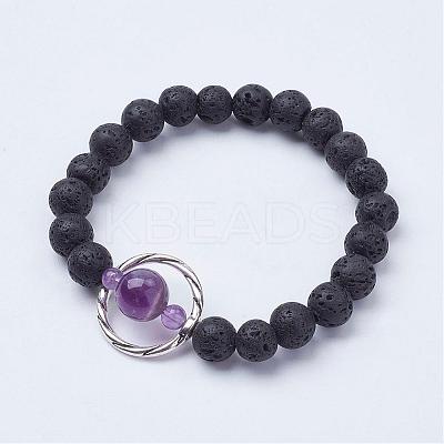 Natural Lava Rock Beads Stretch Bracelets BJEW-JB02838-1