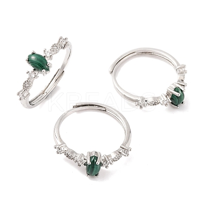 Horse Eye Natural Malachite Adjustable Rings RJEW-Q817-02P-06-1