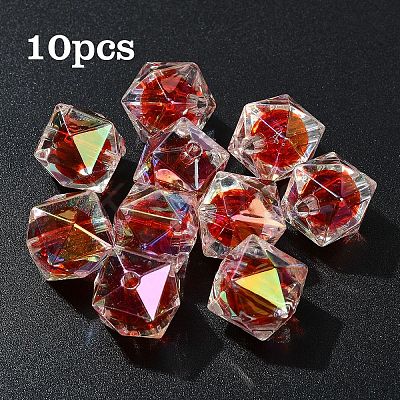 10Pcs Two Tone UV Plating Rainbow Iridescent Acrylic Beads TACR-YW0002-33E-1