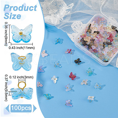 100Pcs Transparent Glass Butterfly Charms FIND-HY0003-79-1