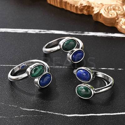 Natural Malachite & Lapis Lazuli Finger Rings RJEW-A068-02P-01-1