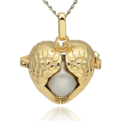 Golden Tone Brass Hollow Heart Cage Pendants KK-J241-02G-1