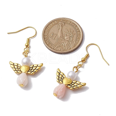 Angel Antique Golden Alloy & Resin Dangle Earrings EJEW-JE05686-01-1