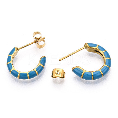 Enamel C-shape Stud Earrings EJEW-N052-05A-1