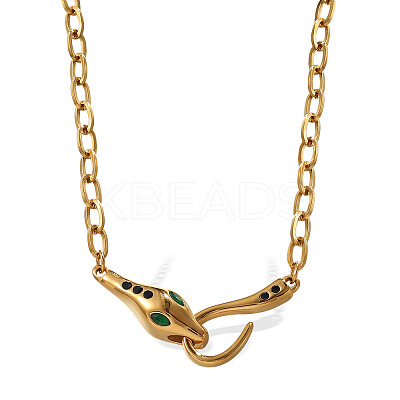 304 Stainless Steel Pave Green Cubic Zirconia Snake Pendant Necklaces for Women WGE46FD-01-1