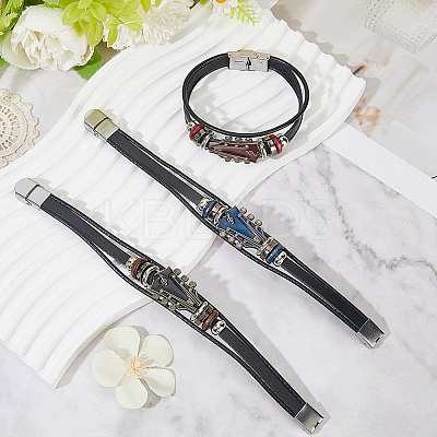 3Pcs 3 Colors Alloy & Leather Cord Bracelets for Men Women BJEW-CL0001-25-1
