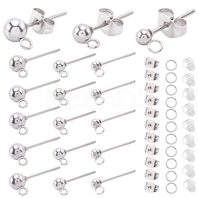 150Pcs 3 Size 202 Stainless Steel Ball Stud Earring Findings STAS-SP0001-53-1