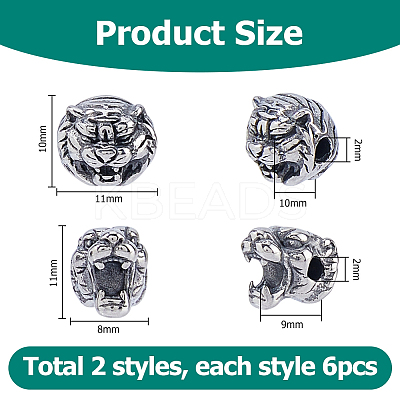 12Pcs 2 Styles 304 Stainless Steel Beads STAS-HS0001-77-1