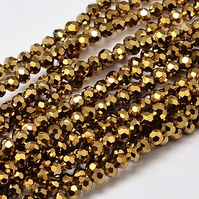 Faceted Round Full Plated Electroplate Glass Beads Strands EGLA-J130-FP02-1