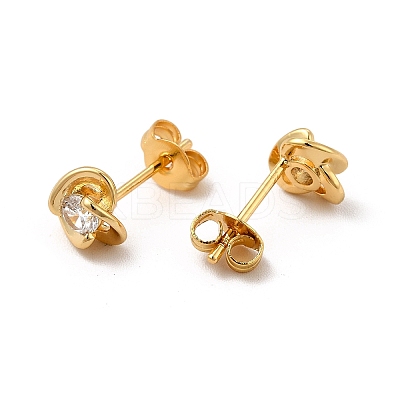 Rack Plating Brass Micro Pave Cubic Zirconia Stud Earrings EJEW-P221-03G-1