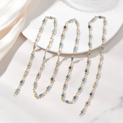Natural Indian Agate Beaded Round Link Chains AJEW-JB01533-04-1