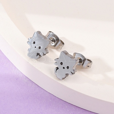 Tarnish Resistant 304 Stainless Steel Kitten Stud Earrings EJEW-F227-08P-1