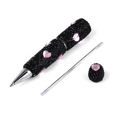 Heart Resin & Polymer Clay Pave Rhinestone Ball-Point Pen AJEW-T013-03D-1