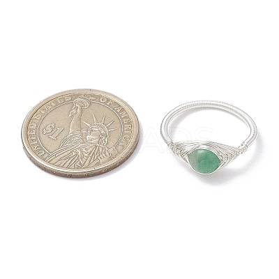 Horse Eye Natural Green Aventurine & Tiger Eye & Amethyst & Rose Quartz & Synthetic Turquoise Finger Rings RJEW-JR00842-02-1