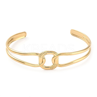 304 Stainless Steel Hollow Rectangle Cuff Bangle for Women BJEW-D061-03G-1