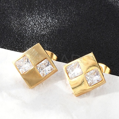304 Stainless Steel Micro Pave Clear Cubic Zirconia Stud Earrings EJEW-Z089-25G-1