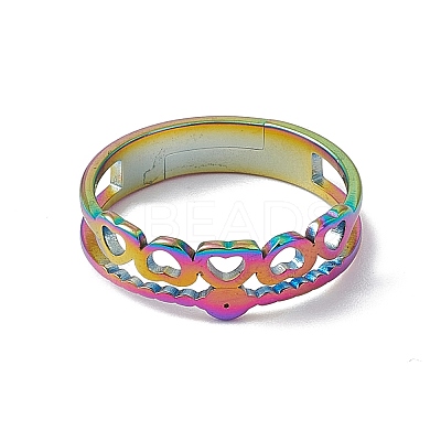 Ion Plating(IP) 201 Stainless Steel Hollow Out Heart with Evil Eye Finger Ring for Women RJEW-C045-06M-1