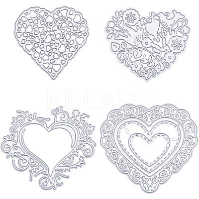 4Pcs 4 Styles Heart Carbon Steel Cutting Dies Stencils DIY-GF0007-80-1
