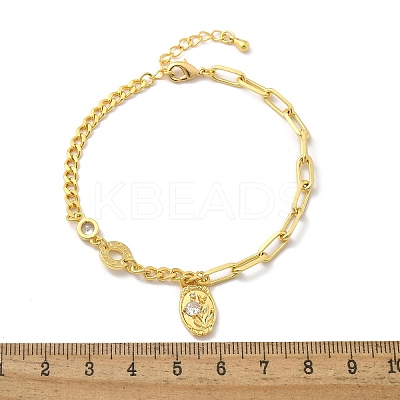 Brass Micro Pave Clear Cubic Zirconia Charm Bracelets BJEW-U020-05G-1