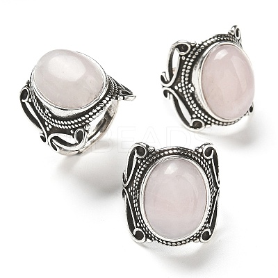 Natural Rose Quartz Adjustable Rings X-RJEW-I108-02AS-03-1