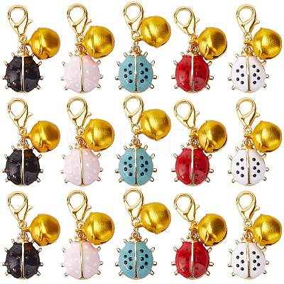 6 Sets Ladybird Alloy Enamel Pendants Decoraiton HJEW-SC0001-48-1